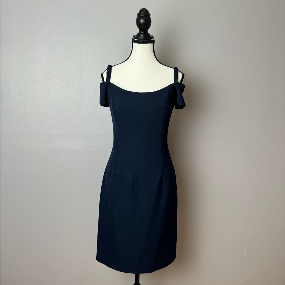Vera Wang vintage navy knee length off the shoulder cocktail dress size 10
